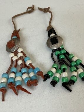Set of 2 Southwestern Leather Beaded Tribal Keychains Concho Items Handmade